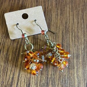 Vibrant‎ Orange Crystal Beaded Drop Earrings